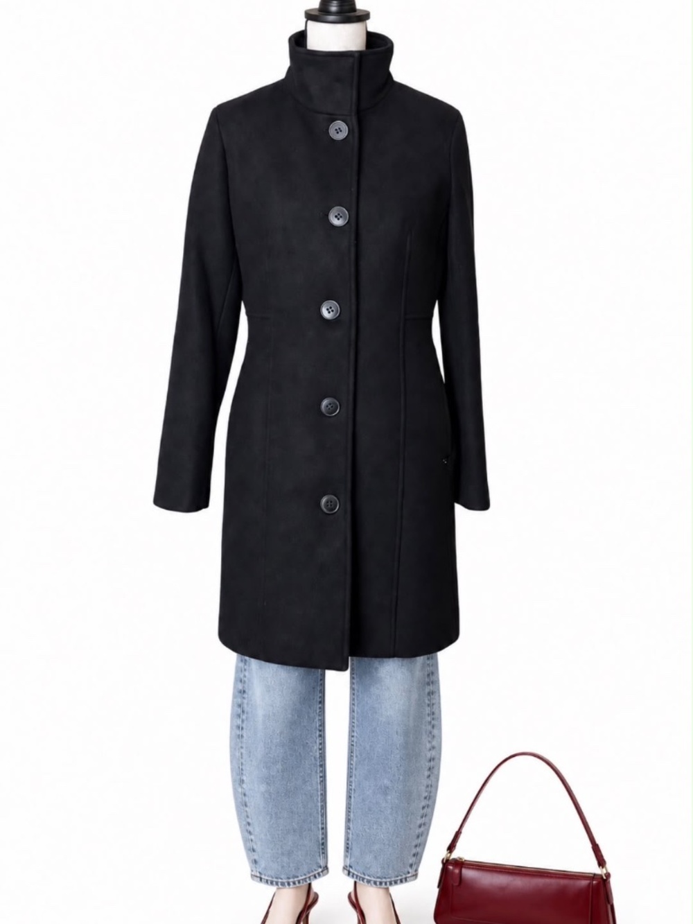 Calvin Klein Black Single Breasted Long Coat Size Small